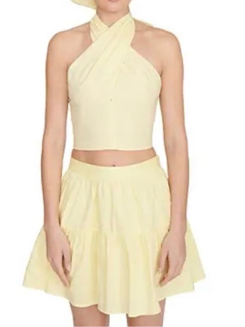 Staud Sea Tiered Cotton Poplin Mini Skirt Sunray Yellow Flouncy Women Sz 4 Nwot